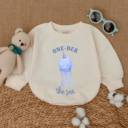 Jellyfish Birthday Romper Oneder The Sea Outfit Girl Baby First Birthday Party Clothes Ocean Bubble Bodysuit Smash Cake Outfit Under The Sea Gender Neutral