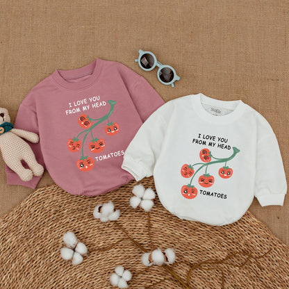 I Love You From My Head Tomatoes Romper Baby Girl, Funny Vegan Bodysuit, Cute Tomato Graphic Outfit, Baby Shower Gift, Bubble Romper, Vegetable