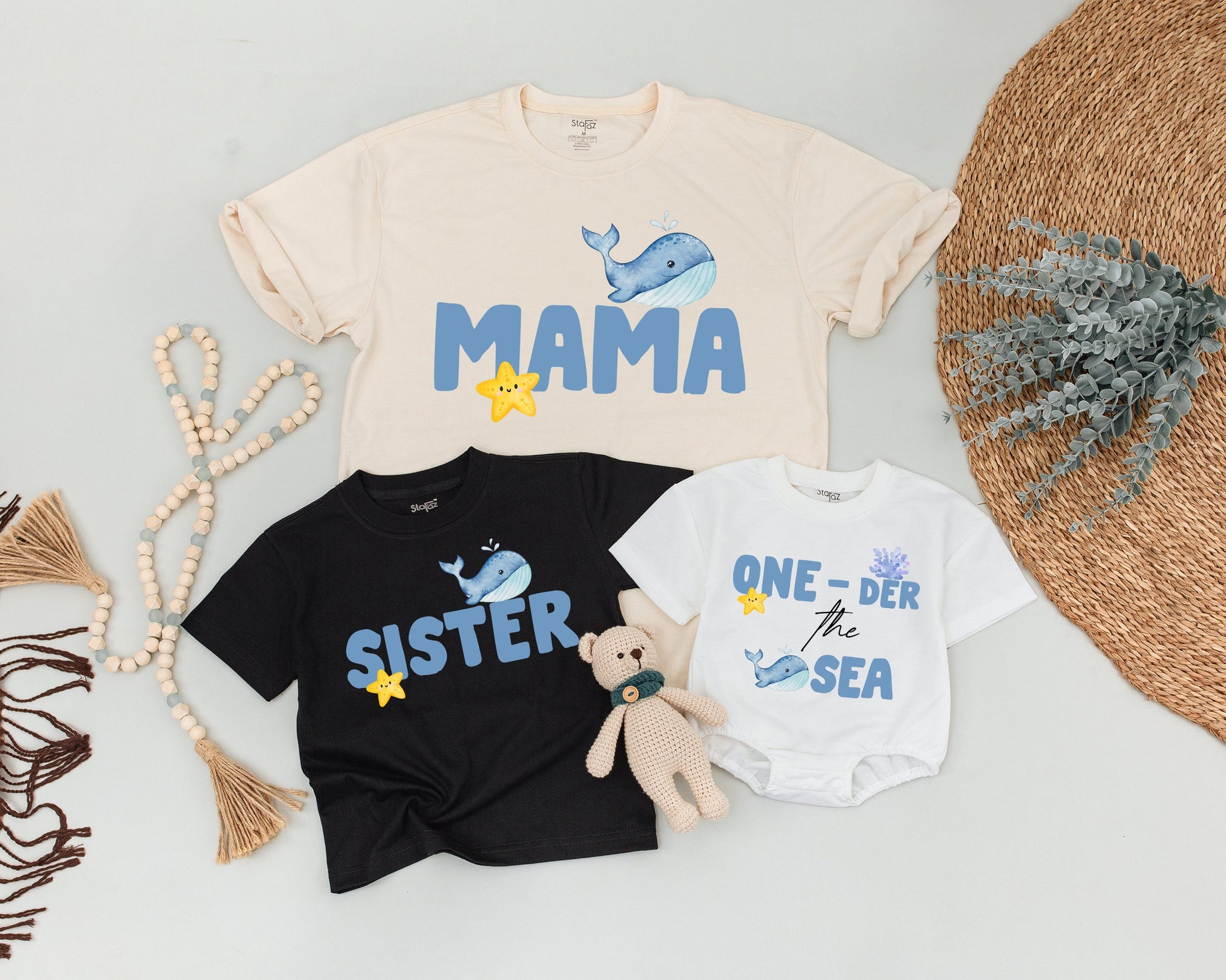 Whale "One-der the Sea" Birthday Shirt Cute Ocean Animals Family Matching Outfit for Boys First Birthday Celebration