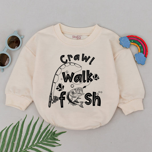 Crawl Walk Fish Romper Baby Boy Girl Fishing Bodysuit Cute Newborn Gift I Love Fishing Sports Baby Outfits Toddler Natural Shower Present