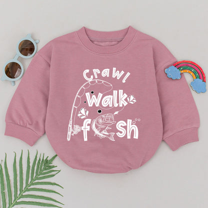 Crawl Walk Fish Romper Baby Boy Girl Fishing Bodysuit Cute Newborn Gift I Love Fishing Sports Baby Outfits Toddler Natural Shower Present