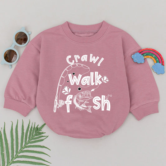 Crawl Walk Fish Romper Baby Boy Girl Fishing Bodysuit Cute Newborn Gift I Love Fishing Sports Baby Outfits Toddler Natural Shower Present