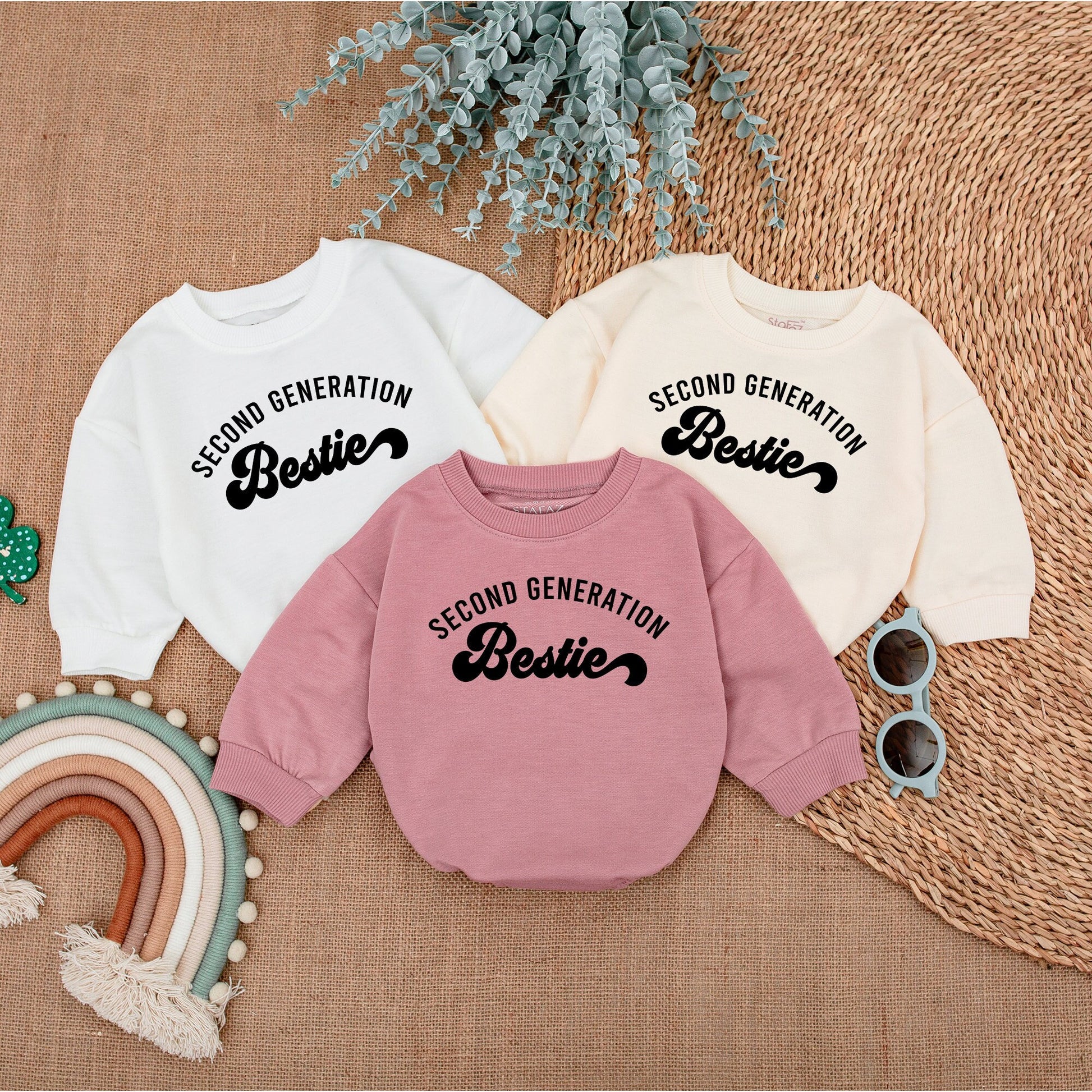 Second Generation Besties Romper Baby Matching Best Friend Outfits for Baby Shower Gift Announcement Cotton Comfortable