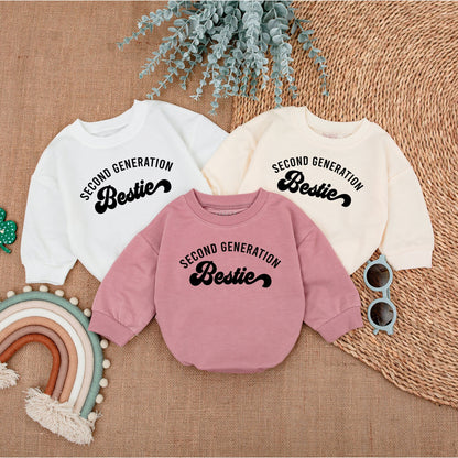 Second Generation Besties Romper Baby Matching Best Friend Outfits for Baby Shower Gift Announcement Cotton Comfortable