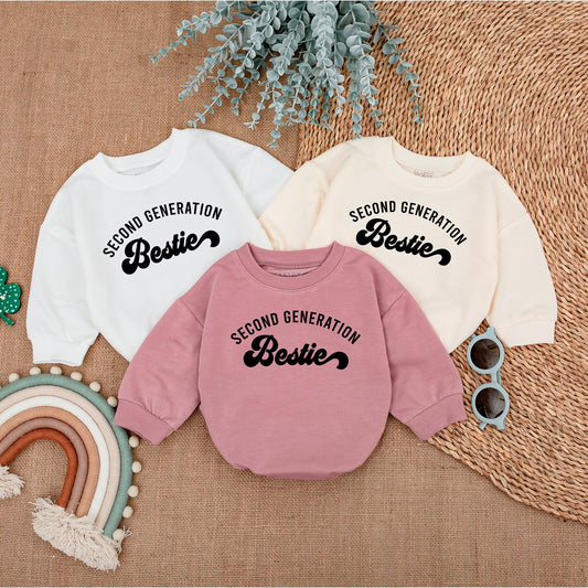Second Generation Besties Romper Baby Matching Best Friend Outfits for Baby Shower Gift Announcement Cotton Comfortable