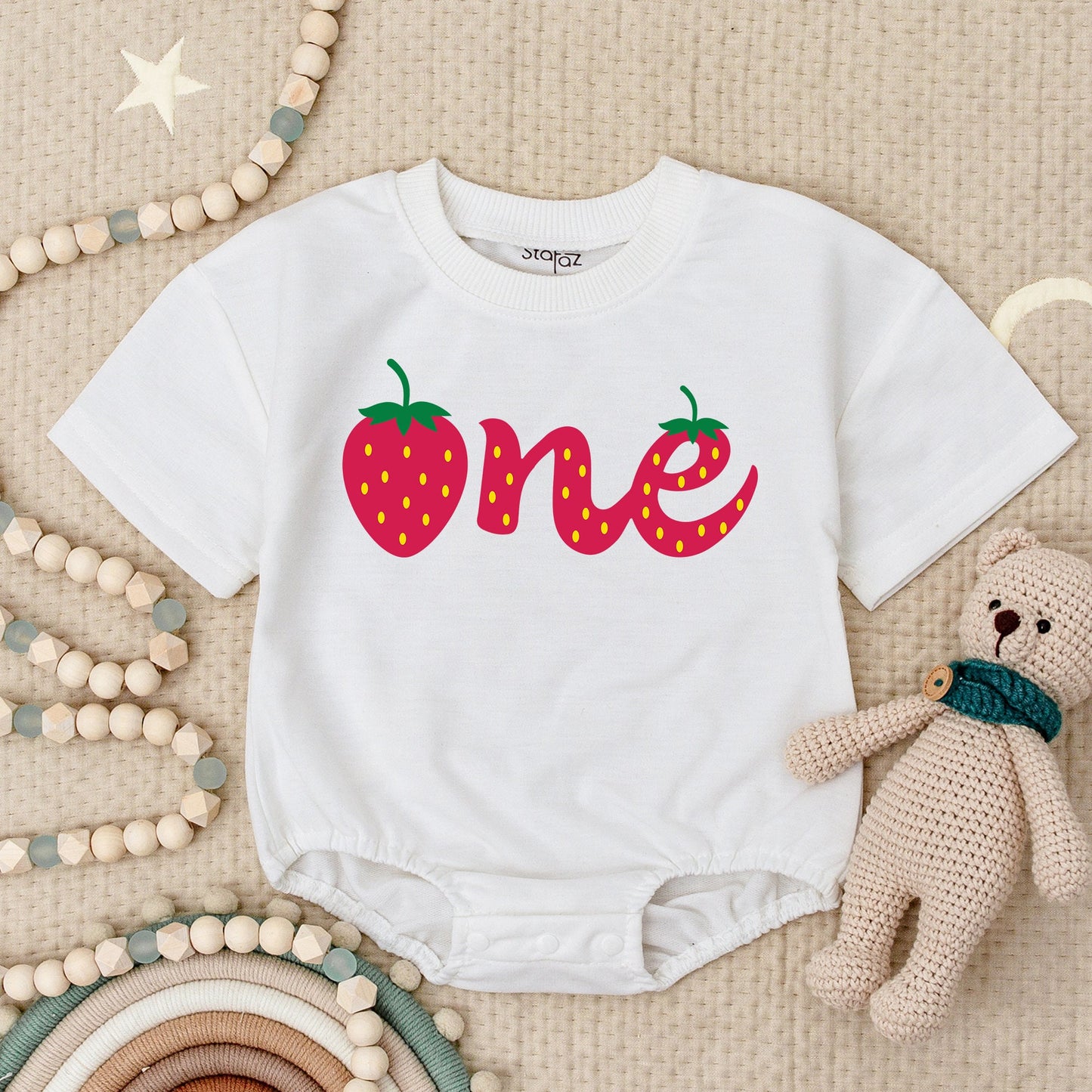 Personalized Strawberry One Baby Bubble Romper Red Berry First Birthday Outfit Sweet Playful Infant Girl Toddler Celebration Gift