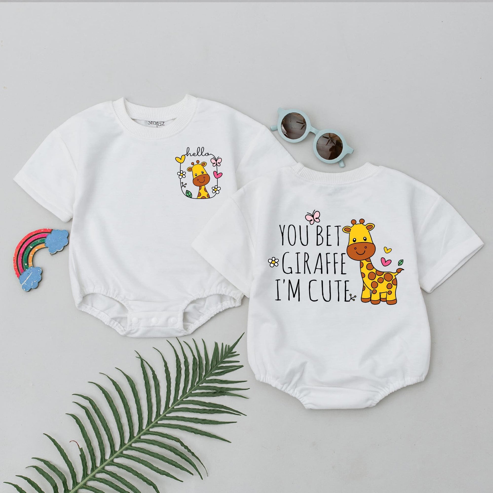 You Bet Giraffe I'm Cute Funny Baby Romper Bodysuit with Playful Cartoon Animal Design, Sweet Floral Details, Adorable Newborn Baby Shower Gift