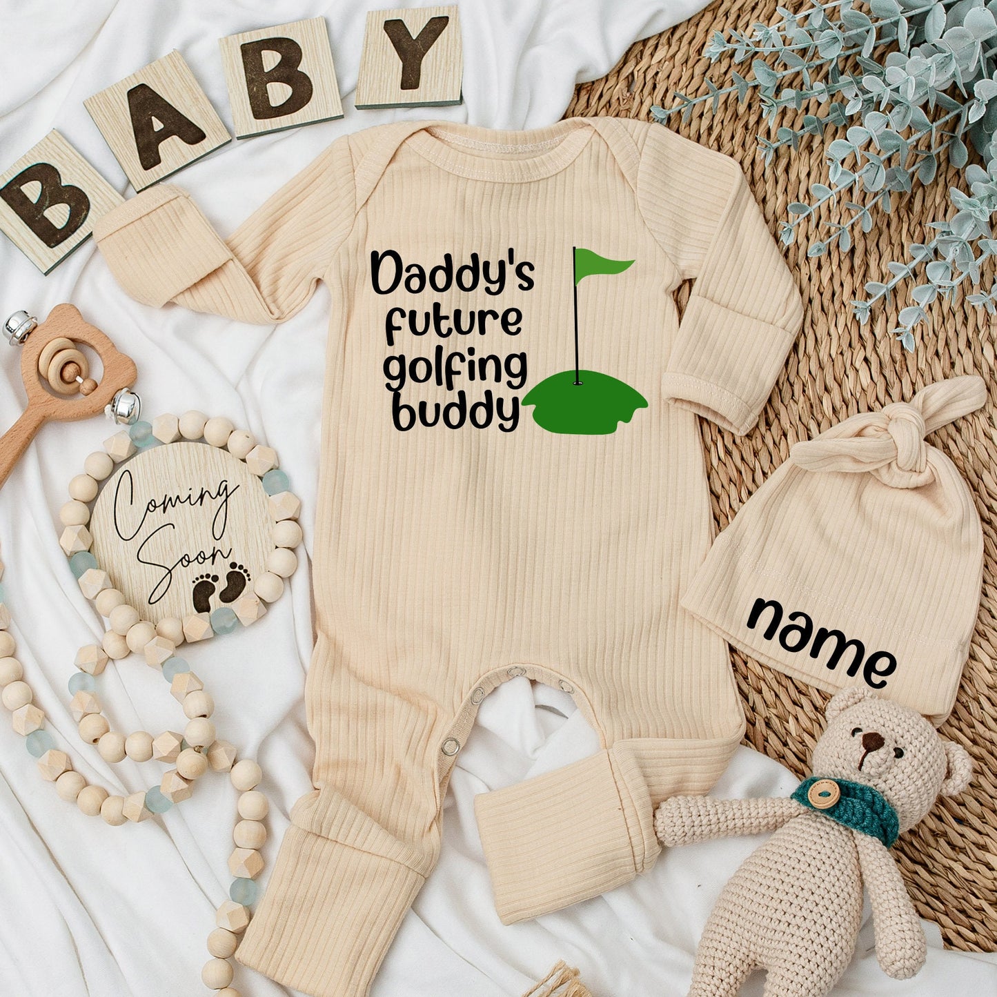 Daddy's Future Golfing Buddy Baby Bodysuit Cute Green Golf Hole Design Newborn Outfit Baby Shower Gift Going Home Coming Soon Present