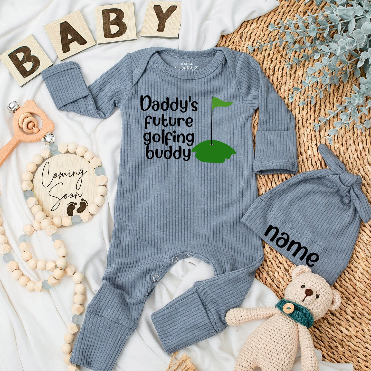 Daddy's Future Golfing Buddy Baby Bodysuit Cute Green Golf Hole Design Newborn Outfit Baby Shower Gift Going Home Coming Soon Present