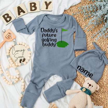 Daddy's Future Golfing Buddy Baby Bodysuit Cute Green Golf Hole Design Newborn Outfit Baby Shower Gift Going Home Coming Soon Present