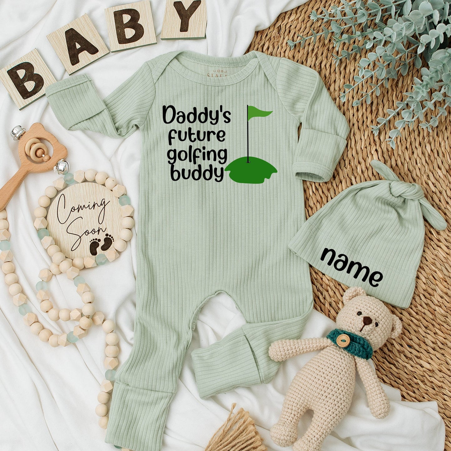 Daddy's Future Golfing Buddy Baby Bodysuit Cute Green Golf Hole Design Newborn Outfit Baby Shower Gift Going Home Coming Soon Present