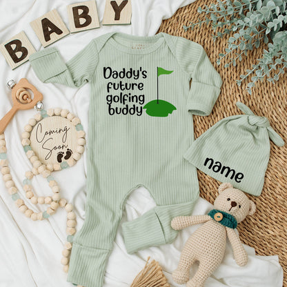 Daddy's Future Golfing Buddy Baby Bodysuit Cute Green Golf Hole Design Newborn Outfit Baby Shower Gift Going Home Coming Soon Present
