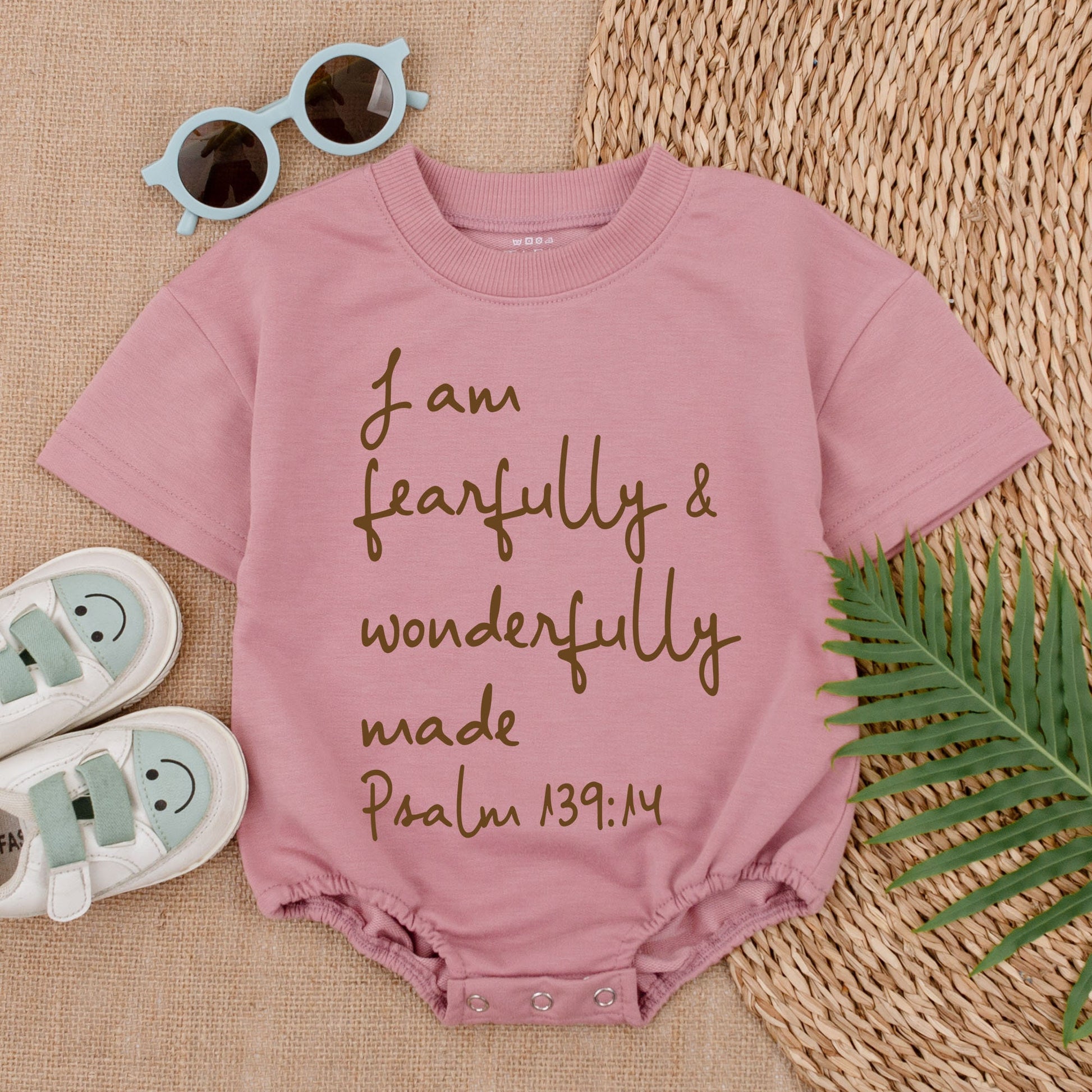 Christian Baby Bodysuit I Am Fearfully and Wonderfully Made Jesus Romper Newborn Outfit Baby Shower Gift Bubble