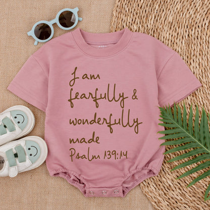 Christian Baby Bodysuit I Am Fearfully and Wonderfully Made Jesus Romper Newborn Outfit Baby Shower Gift Bubble