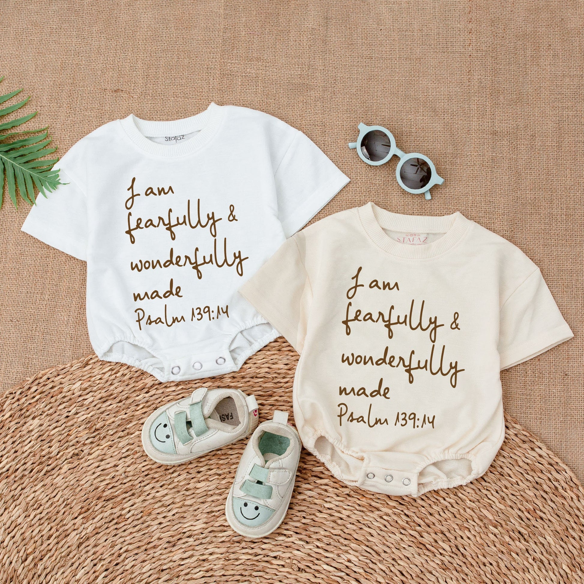 Christian Baby Bodysuit I Am Fearfully and Wonderfully Made Jesus Romper Newborn Outfit Baby Shower Gift Bubble