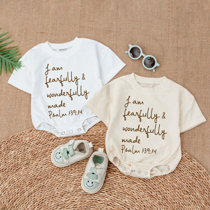 Christian Baby Bodysuit I Am Fearfully and Wonderfully Made Jesus Romper Newborn Outfit Baby Shower Gift Bubble