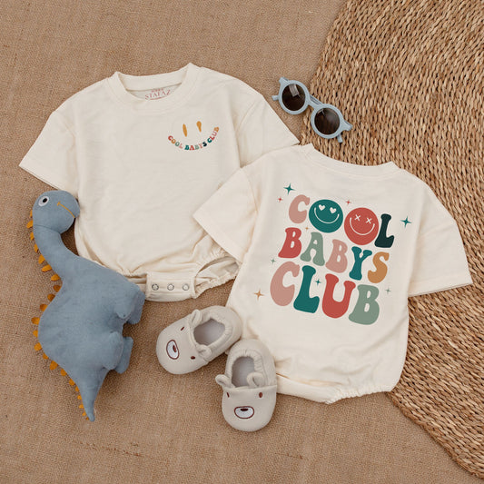 Cool Babys Club Bubble Romper: Retro Rainbow Lettering Baby Outfit - Sweet Newborn Bodysuit, Fun Baby Shower Gift, Soft Cotton Coming Home Outfit 135