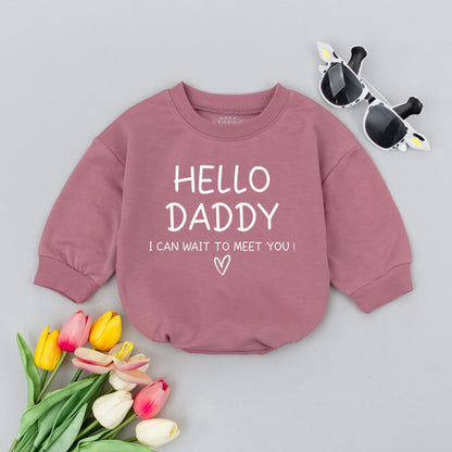 Hello Daddy I can't wait to meet you Baby Romper Funny Bodysuit Pregnancy Announcement Reveal Gift Father's Day Shower Outfit Comfortable Cotton
