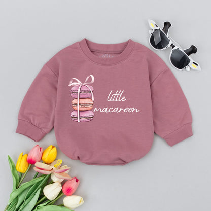 Little Macaroon Baby Bodysuit Cute French Macaron Food Outfit for Infant Girls & Boys Minimalist Pink Peach Stacked Cookies with Ribbon Design Baby Shower Gift