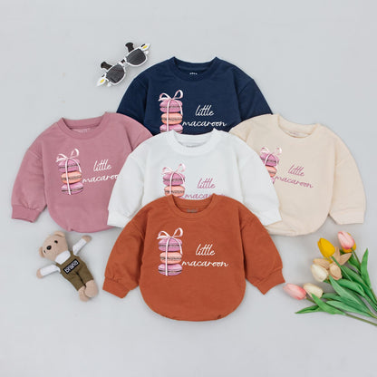 Little Macaroon Baby Bodysuit Cute French Macaron Food Outfit for Infant Girls & Boys Minimalist Pink Peach Stacked Cookies with Ribbon Design Baby Shower Gift