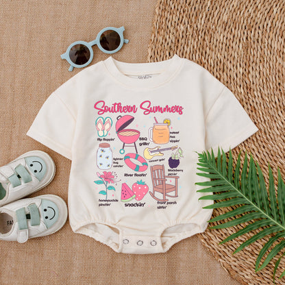 Southern Summers Baby Girl Bubble Romper Sweet Smiley Flowers Retro Summer Outfit Boho Chic Gift For New Baby Girl 138