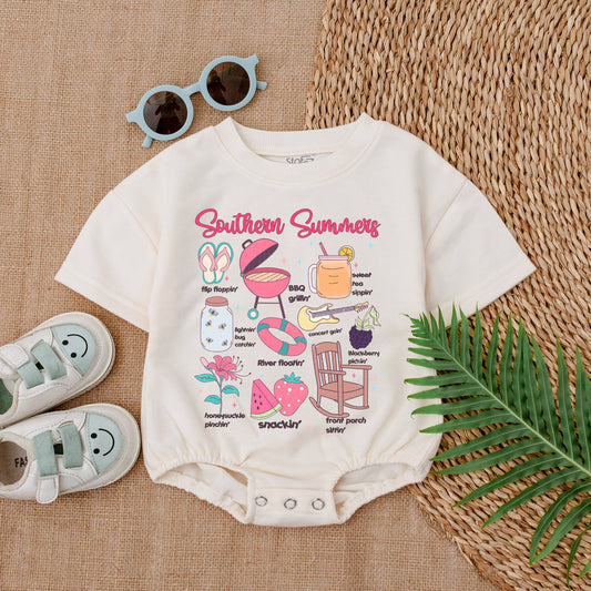 Southern Summers Baby Girl Bubble Romper Sweet Smiley Flowers Retro Summer Outfit Boho Chic Gift For New Baby Girl 138