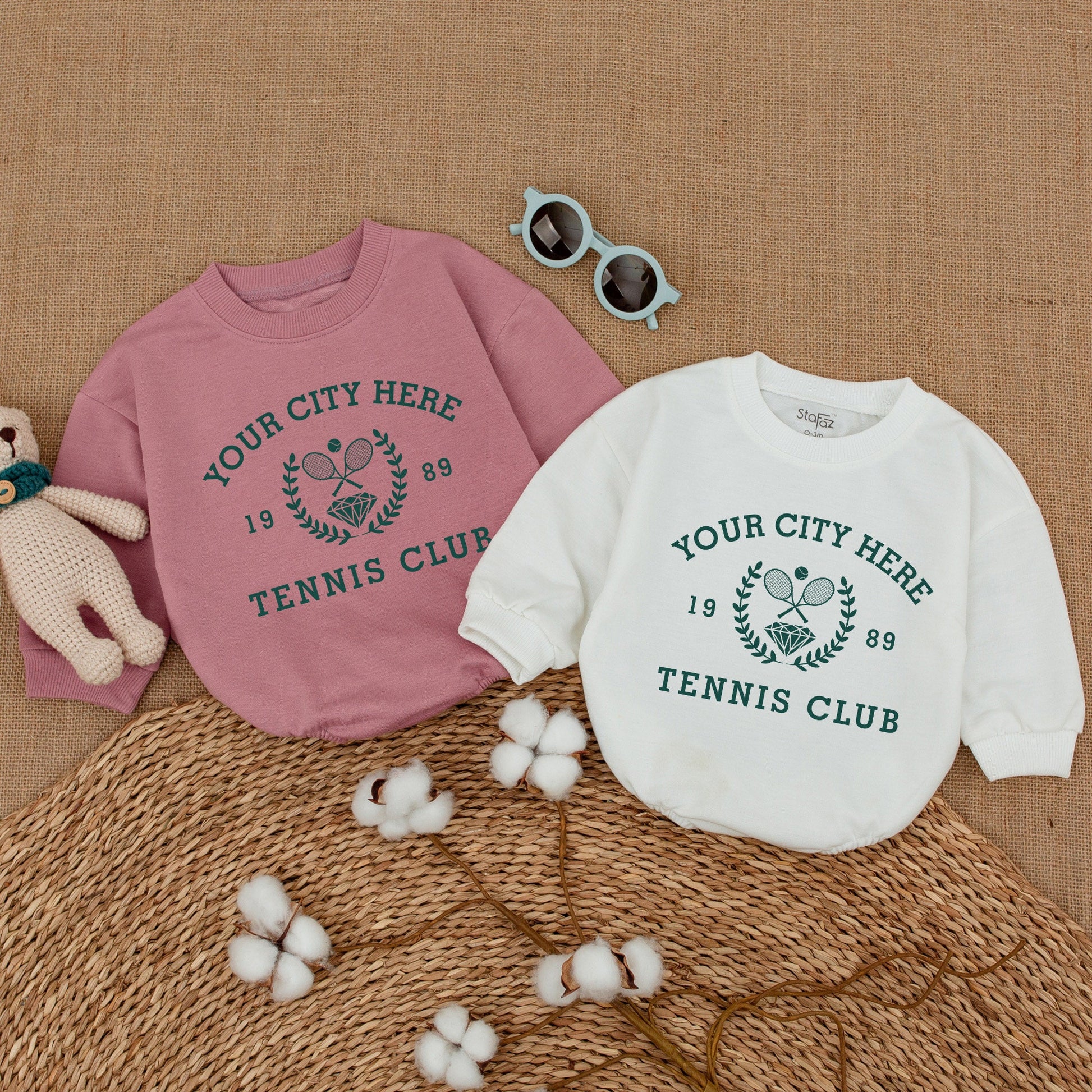 Vintage City Tennis Club Baby Romper Custom Year Tennis Bodysuit Dark Green Tennis Crew Baby Clothes Boy Bubble Romper Tennis Baby Shower Gift