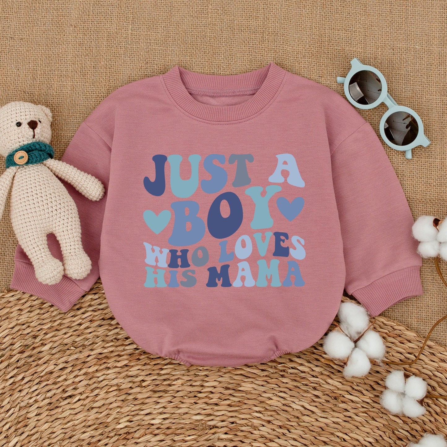 Just A Boy Who Loves His Mama Retro Baby Boy Romper Blue Text Heart Design Baby Shower Gift Newborn Clothes
