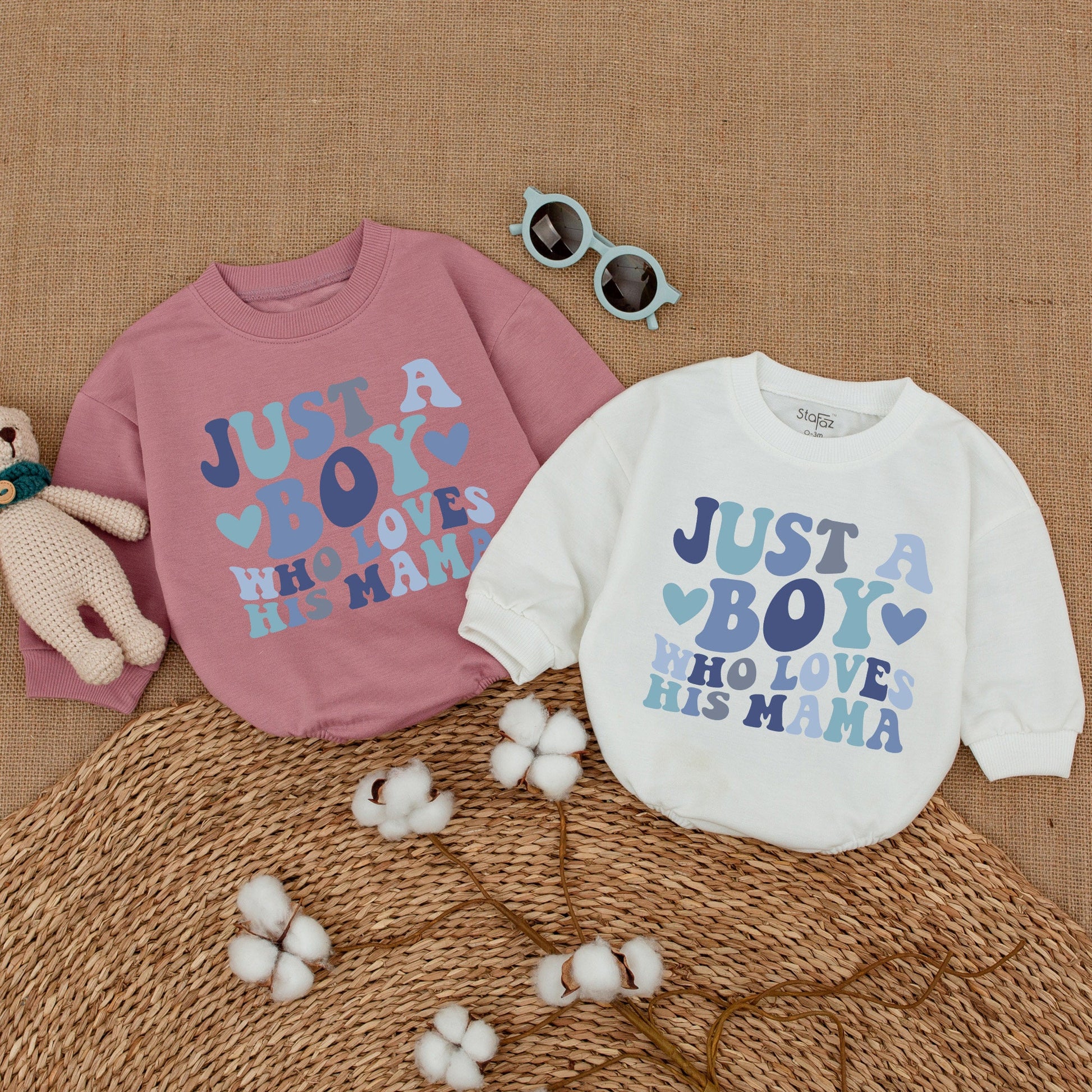 Just A Boy Who Loves His Mama Retro Baby Boy Romper Blue Text Heart Design Baby Shower Gift Newborn Clothes