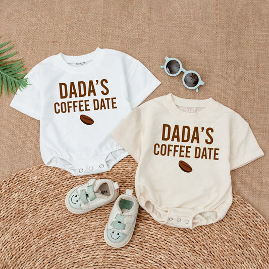 Dada's Coffee Date Baby Bubble Romper Light Mauve Newborn Outfit Cute Coffee Bean Design Comfortable Cotton Baby Bodysuit