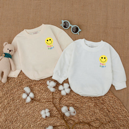 Smiley Face Baby Bodysuit Rainbow Happy Face Romper Minimalist Checkered Outfit Baby Shower Newborn Gift