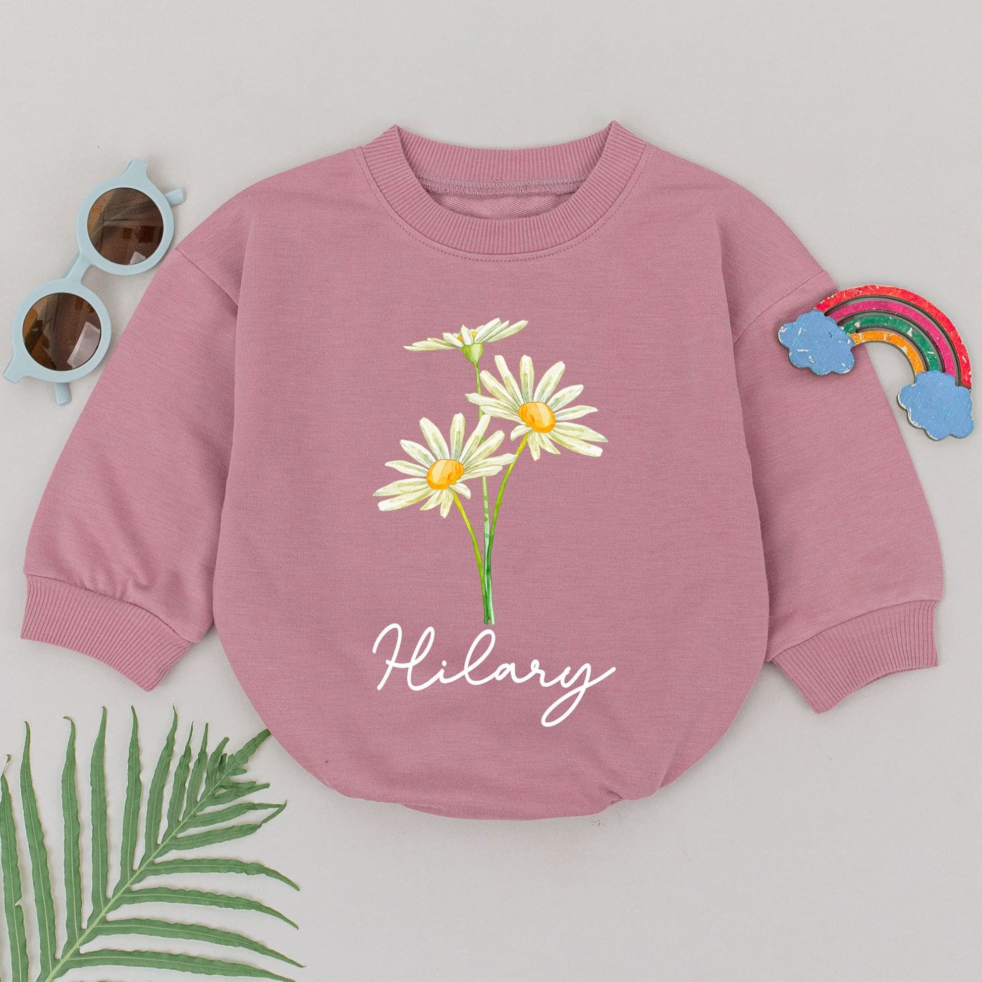 Personalized Birth Flower Romper for Baby Birthday Outfit Custom Newborn Girl Boy Natural Baby Clothes