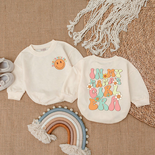 My Mama's Girl Era Baby Romper Vintage Pastel Smiley Face Outfit Mother's Day Gift Adorable Cheerful Retro Style Baby Girl Clothes