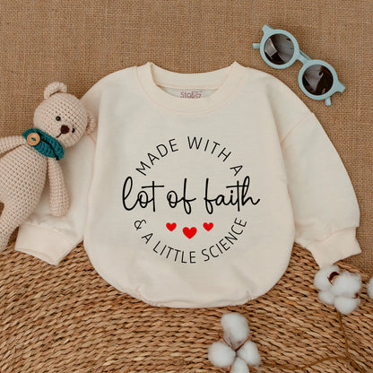 Made With A Lot Of Faith & A Little Science IVF Baby Romper Bodysuit Newborn Clothes Pregnancy Announcement Gift Modern Design Red Hearts