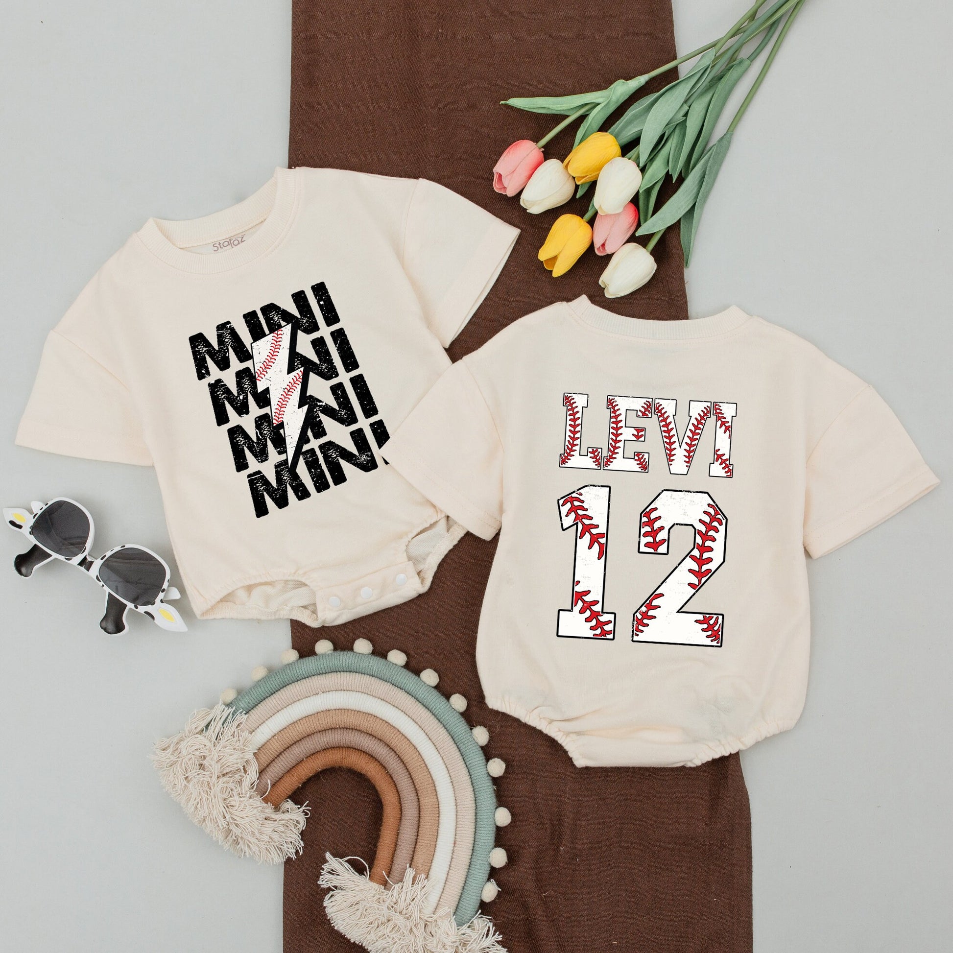 Personalized Baseball Family Matching Shirts for Mom, Mama, Mini, and Rookie featuring stitched baseball graphics, perfect for game day.