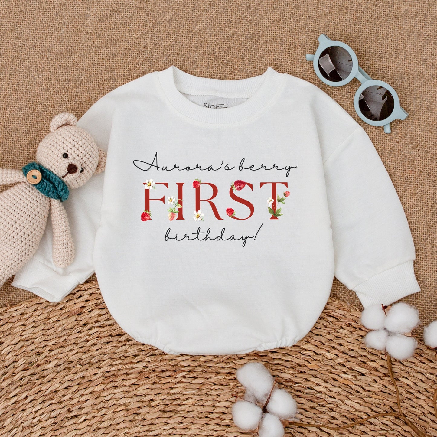 Personalized Berry First Birthday Romper Sweet Strawberry Smash Cake Outfit for Baby Girl with Whimsical Flower Design Comfortable Bodysuit