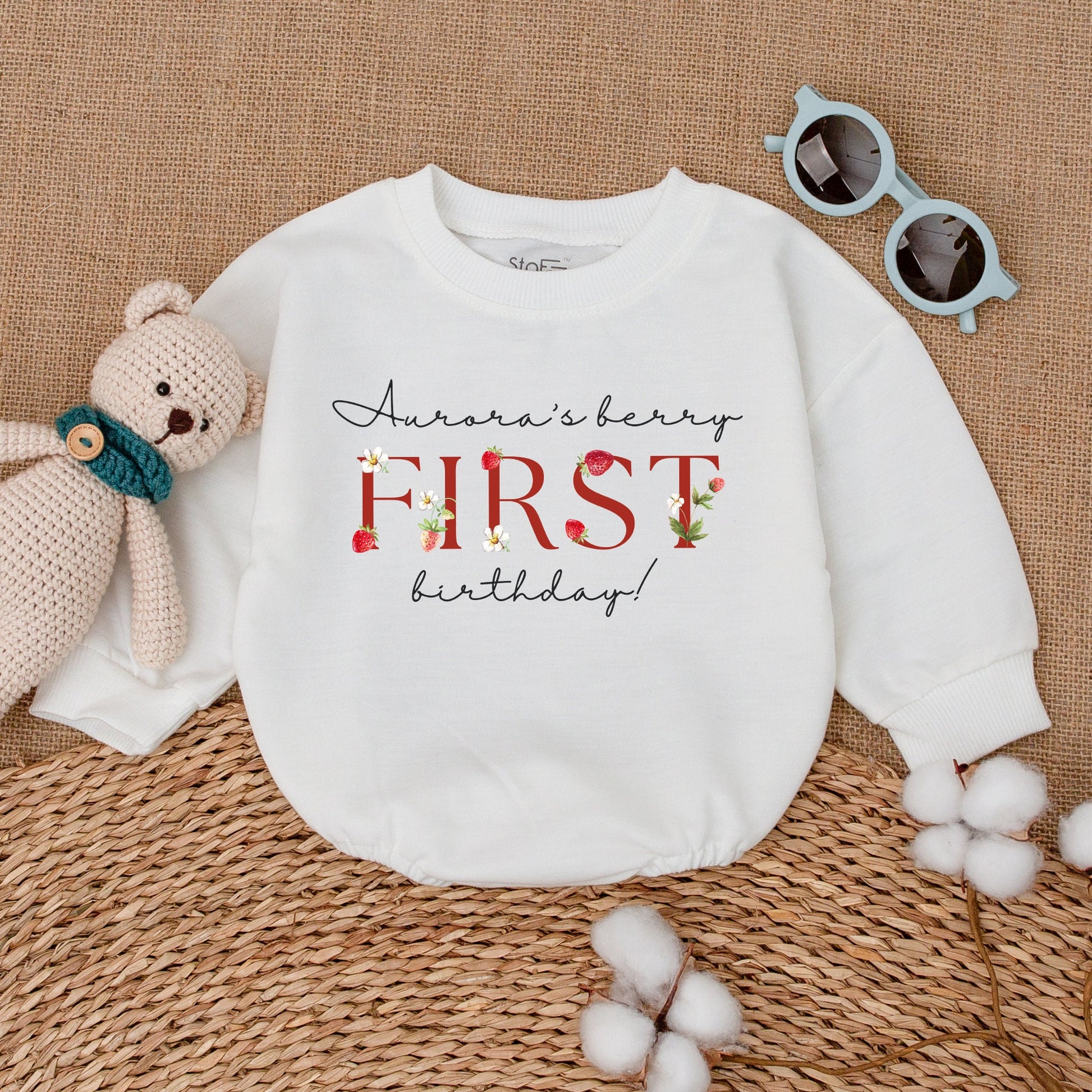 Personalized Berry First Birthday Romper Sweet Strawberry Smash Cake Outfit for Baby Girl with Whimsical Flower Design Comfortable Bodysuit