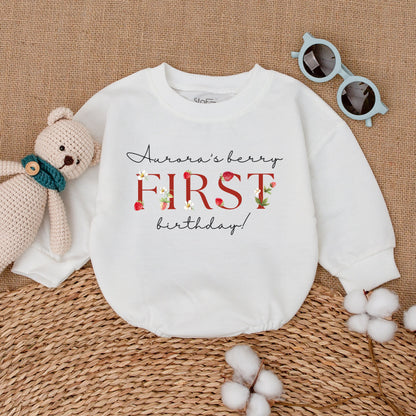 Personalized Berry First Birthday Romper Sweet Strawberry Smash Cake Outfit for Baby Girl with Whimsical Flower Design Comfortable Bodysuit