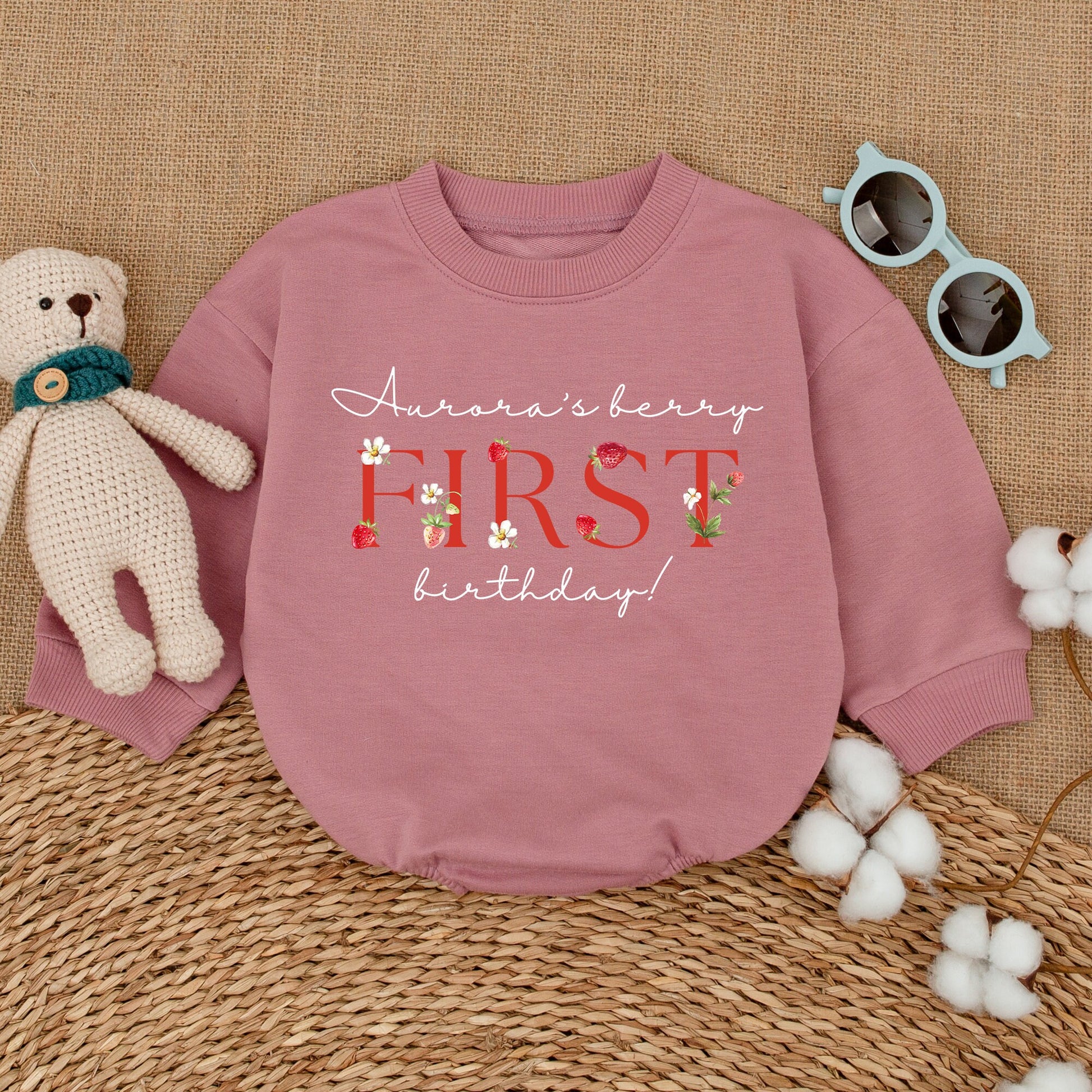Personalized Berry First Birthday Romper Sweet Strawberry Smash Cake Outfit for Baby Girl with Whimsical Flower Design Comfortable Bodysuit