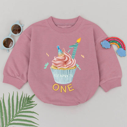 First Birthday Cupcake Bubble Romper Baby Bodysuit Outfit for Sweet Boy Girl 1st Birthday Party Celebration Baby Shower Gift Comfortable Soft Infant Clothing