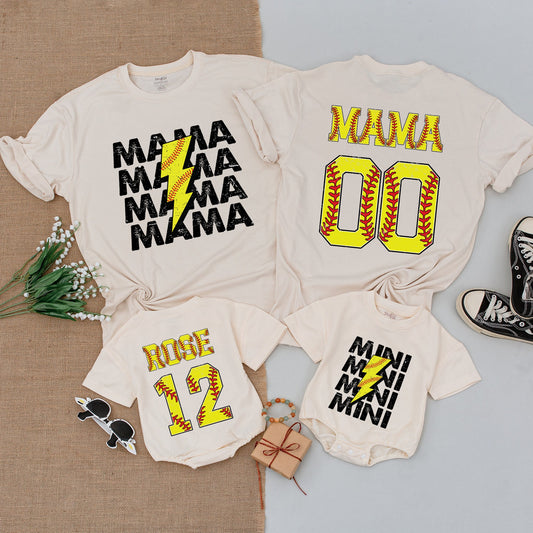 Personalized Mommy and Me Softball Shirts Rookie Baby Bodysuit Softball Mom Tee Game Day Apparel Comfortable Cotton Gift