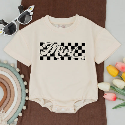 Bold Retro Black and White Checkered Matching Family Shirts Mama Daddy Bro Mini Outfits Vintage Race Car Theme Baby Bodysuit Gift