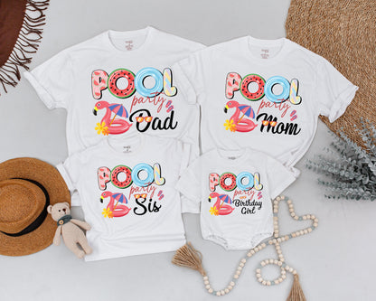 Pool Party Family Matching Shirts Fun Flamingo & Watermelon Designs Summer Celebration Outfits