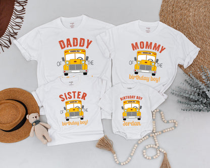 School Bus Birthday Matching Family Shirts Daddy Mommy Baby Birthday Boy Outfit Custom Celebration Fun Ride