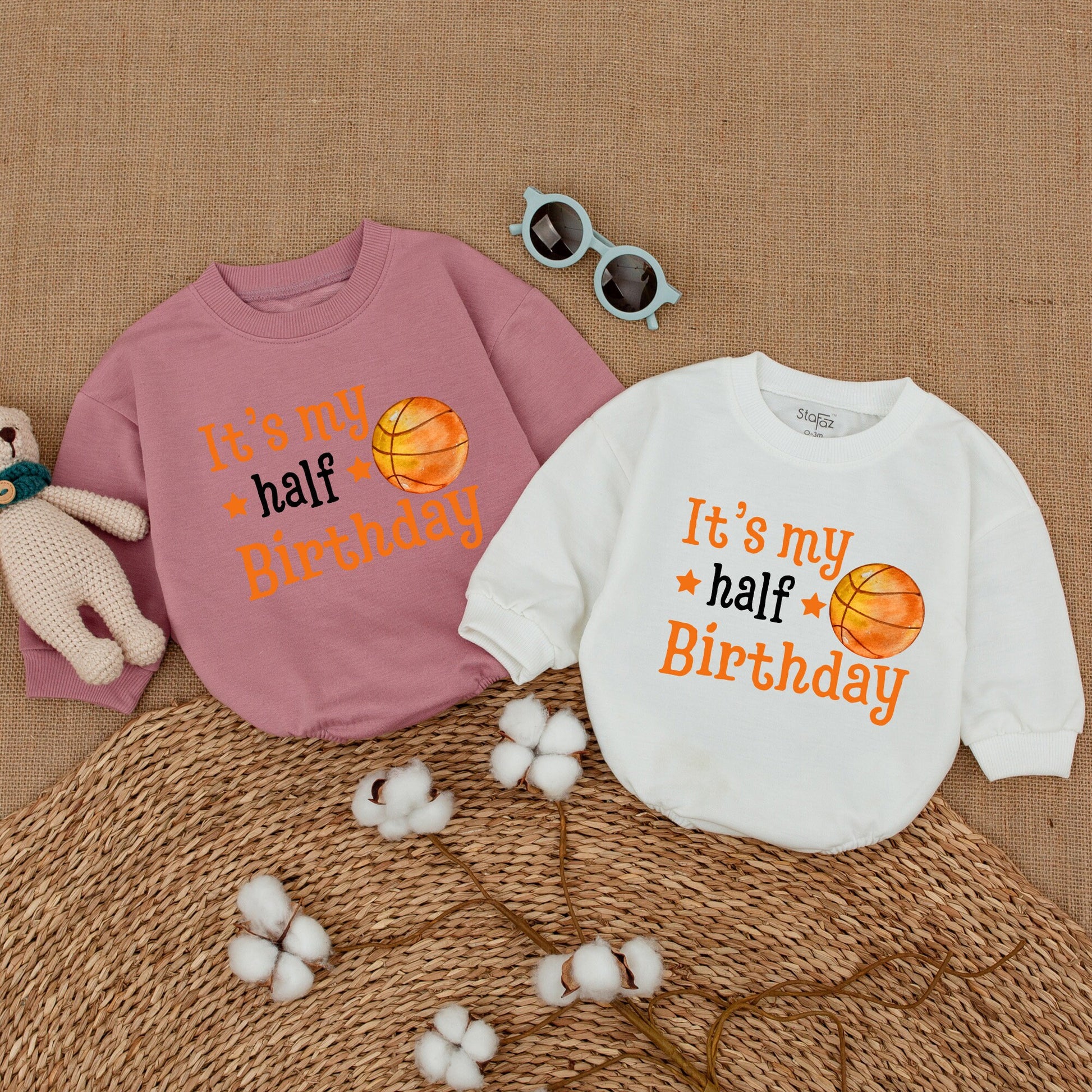 Custom Half Birthday Basketball Romper Boy 6 Months Outfit 1/2 Birthday Baby Clothes Sports Birthday Gift Personalized
