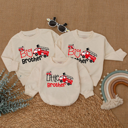 Big Brother Little Brother Matching Sibling Romper and Sweatshirt Set Pregnancy Announcement Outfit