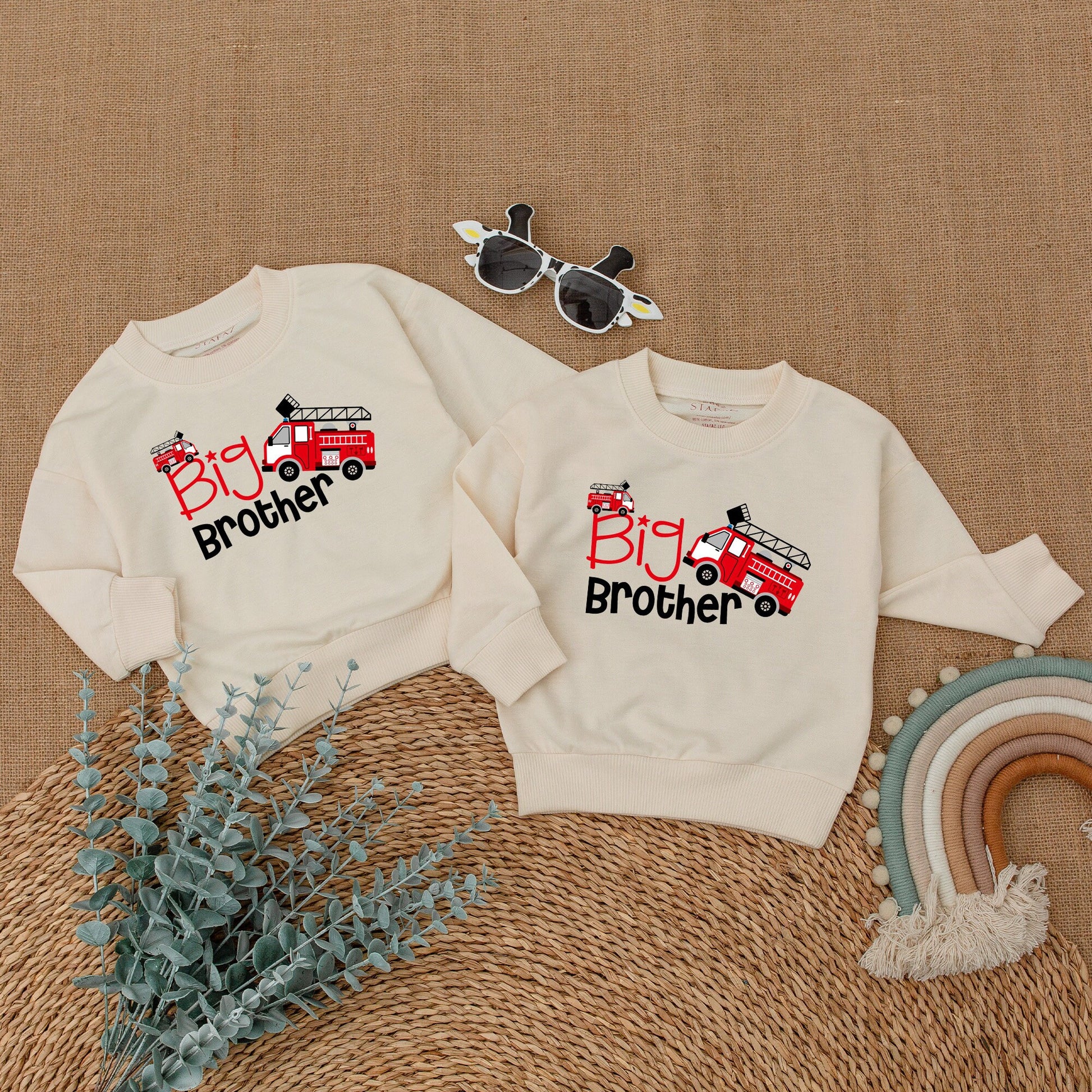 Big Brother Little Brother Matching Sibling Romper and Sweatshirt Set Pregnancy Announcement Outfit