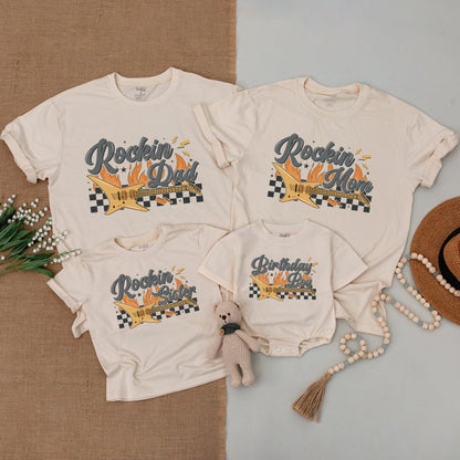 Rockin' One Birthday Family Matching Shirts, Born to Rock Outfit, Baby Boy 1st Birthday Bodysuit, Rock and Roll Party, Rockstar Celebration Gift Set