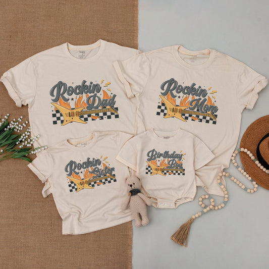Rockin' One Birthday Family Matching Shirts, Born to Rock Outfit, Baby Boy 1st Birthday Bodysuit, Rock and Roll Party, Rockstar Celebration Gift Set