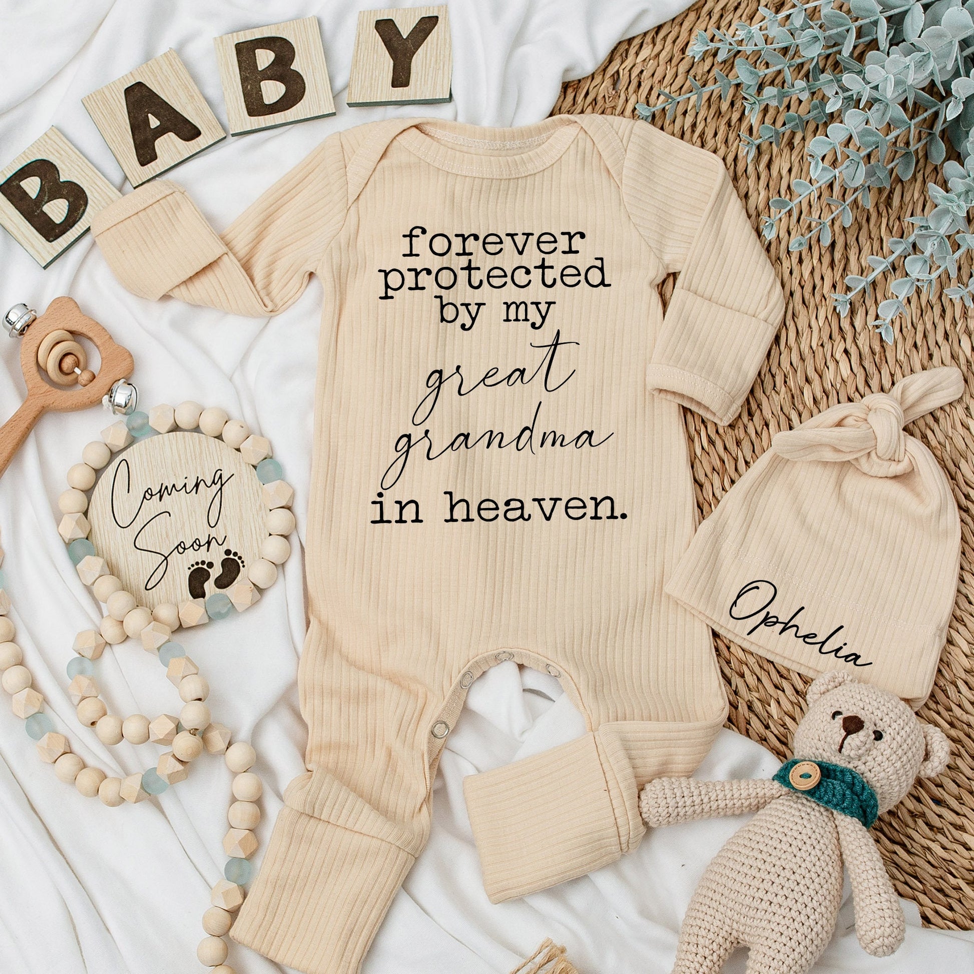 Forever Protected By My Great Grandma in Heaven Baby Bodysuit Sentimental Newborn Gift Pregnancy Announcement